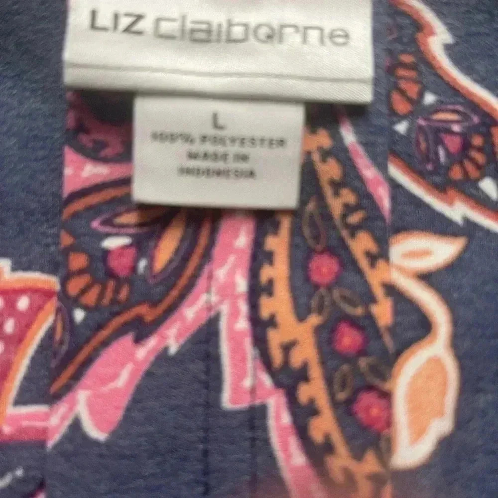 Liz Claiborne Vintage Paisley Shirt Dress Navy Floral Midi Large - Picture 6 of 8